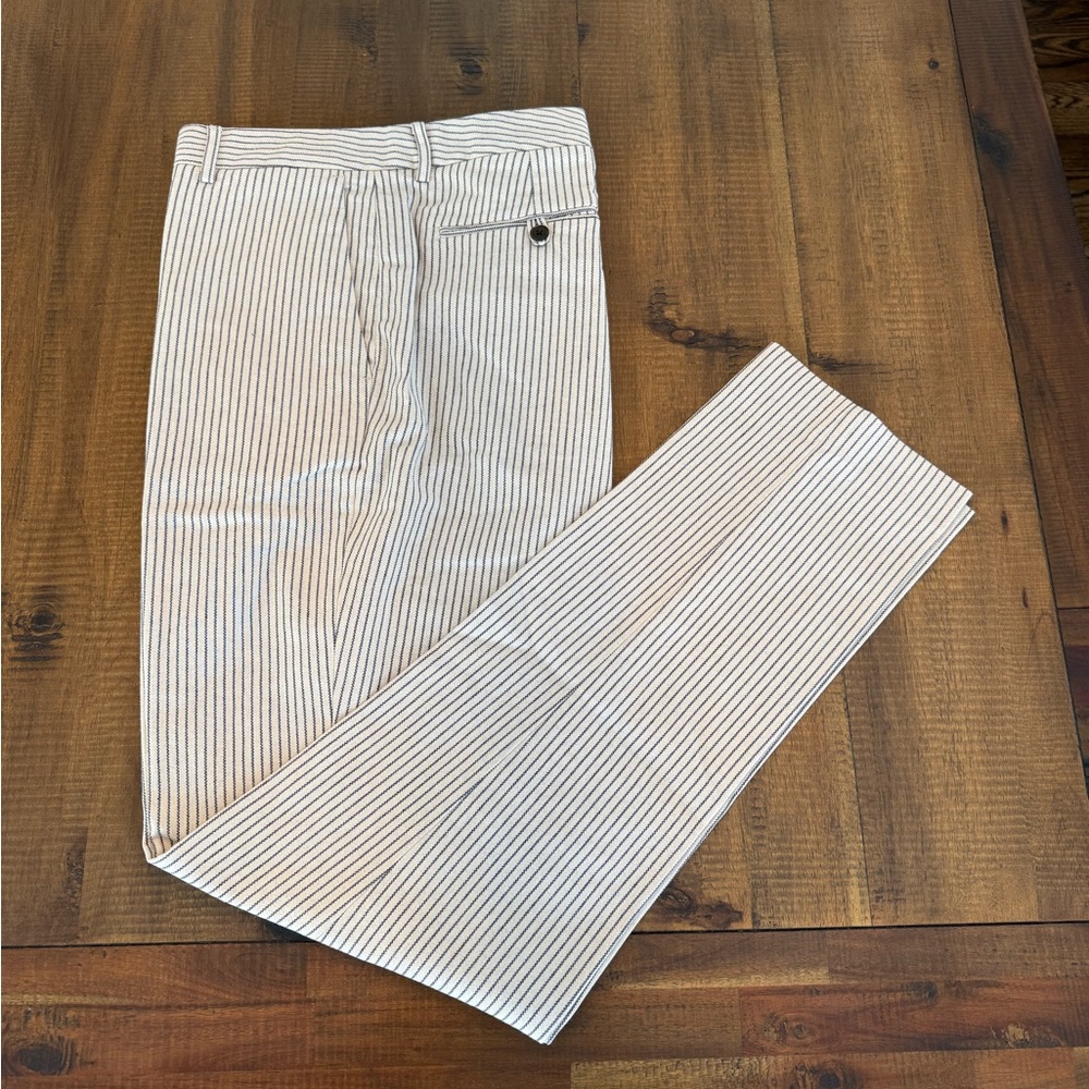 Bonobos Pants Cream/Navy Pinstripe Size 36 Waist 34 Inseam